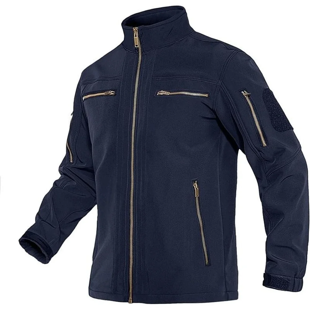 Men’s SoftShell Jacket Fleece Lined Water Resistant Tactical Coat Navy Blue Sm